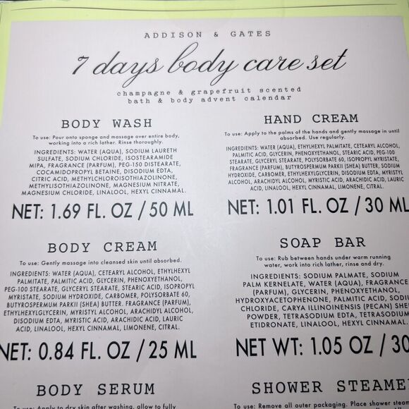 Addison & Gates Body Care Gift Sampler Set 7 Days Champaign Grapefruit NEW - Picture 6 of 10